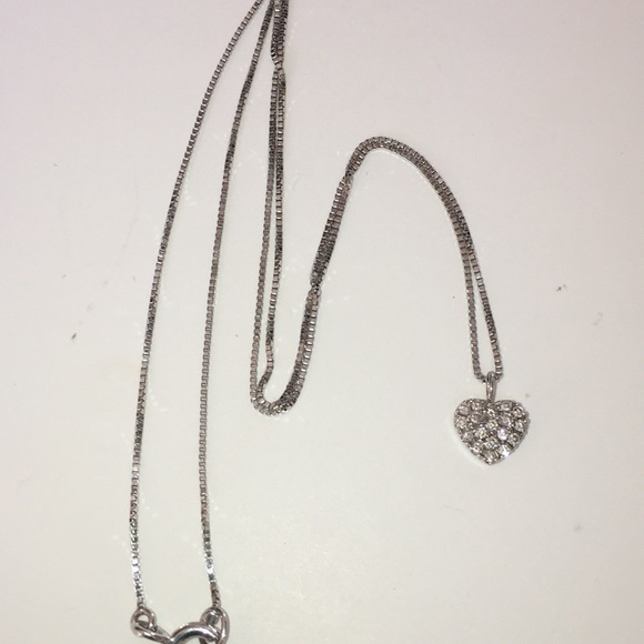 14K White Gold XS Pave Diamond Heart Necklace - Picture 1 of 14